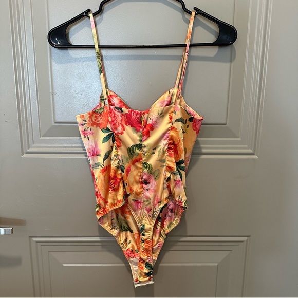 For Love & Lemons Versilla Bodysuit Size Extra Small XS Floral Orange - Picture 3 of 6